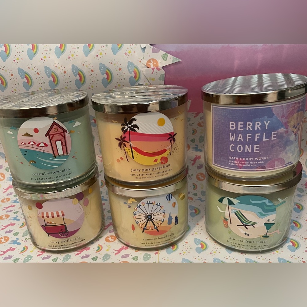 6 of the BBW 3 wick candles plus a single wick candle and a bunny lid